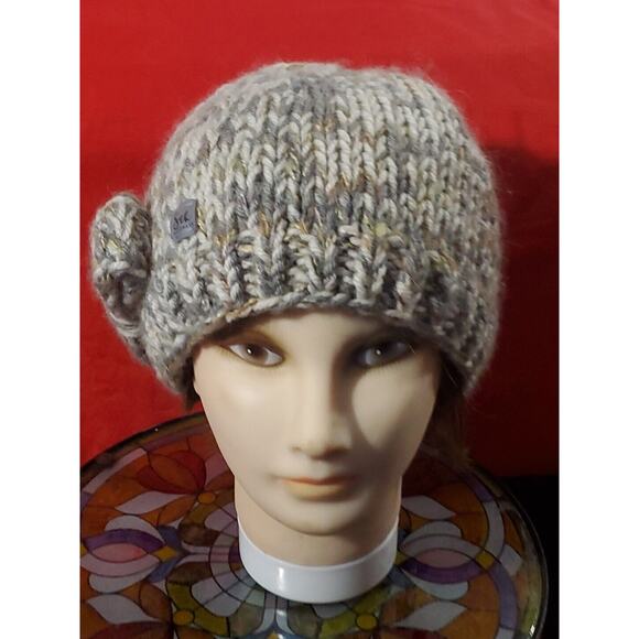 C. C Sek(Handmade)Mixed Lot Of 2 Knit Winter Pom Pom Bow Knit Hats Ponytail Hole - Picture 12 of 16